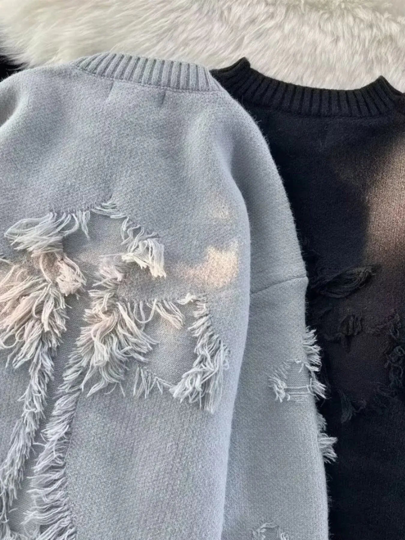 Men's Plus Size Distressed Knit Pullover Sweater from Armoire Gemzis