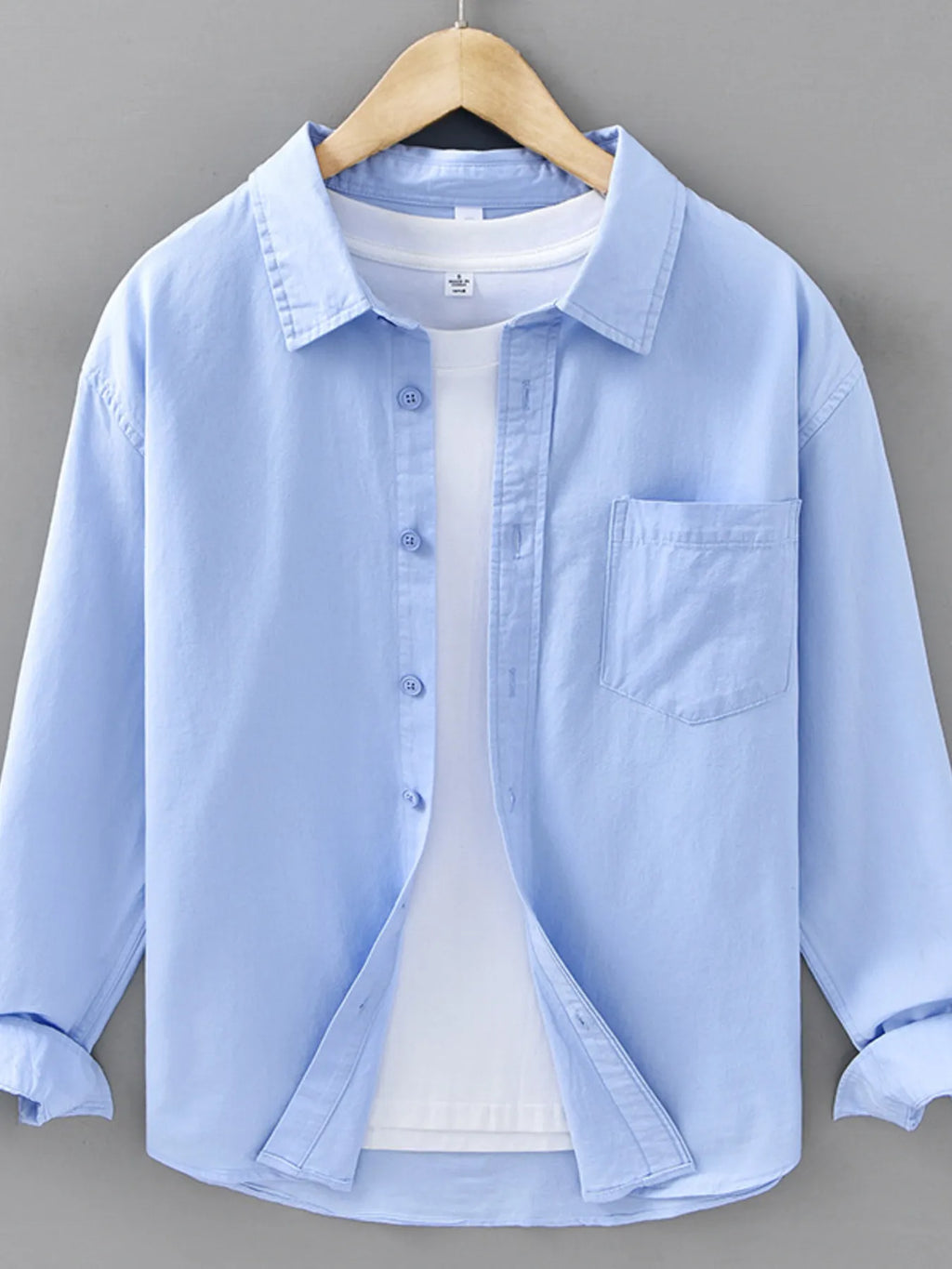 Men's Plus Size Casual Solid Color Long Sleeve Shirt from Armoire Gemzis
