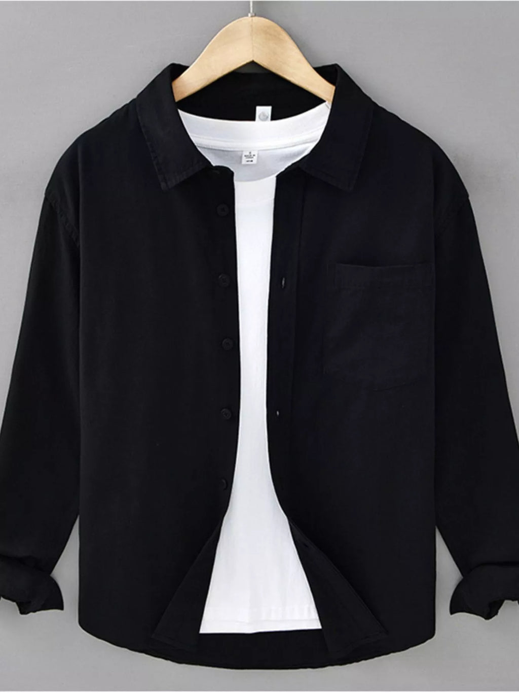 Men's Plus Size Casual Solid Color Long Sleeve Shirt from Armoire Gemzis