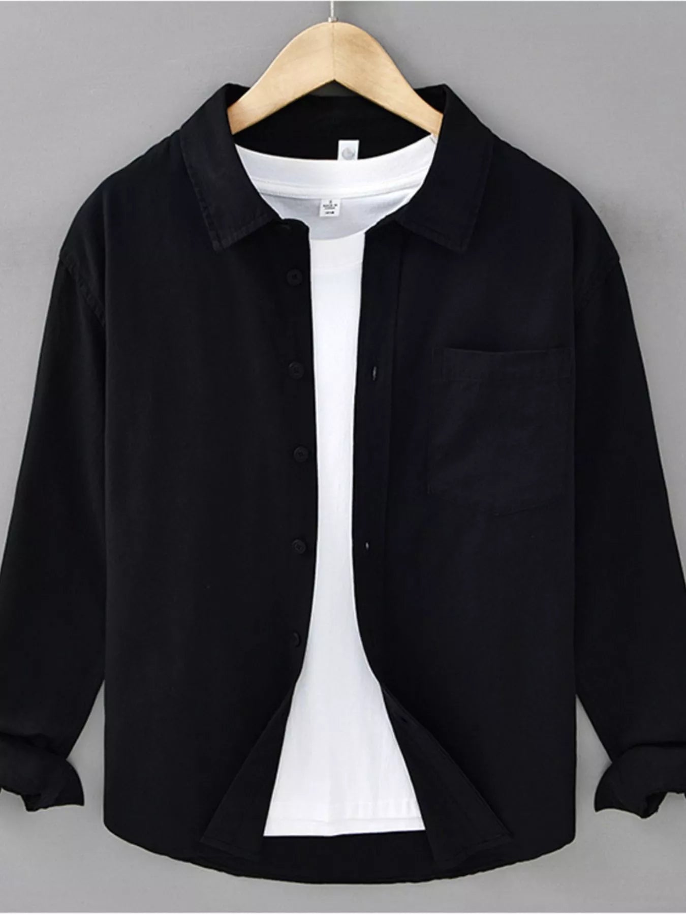 Men's Plus Size Casual Solid Color Long Sleeve Shirt from Armoire Gemzis