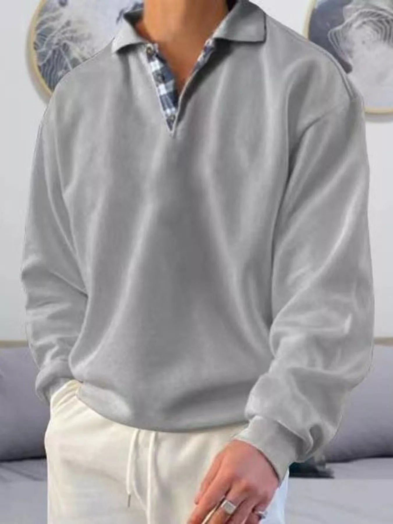 Men's Plus Size Casual Polo Collar Long Sleeve Top from Armoire Gemzis