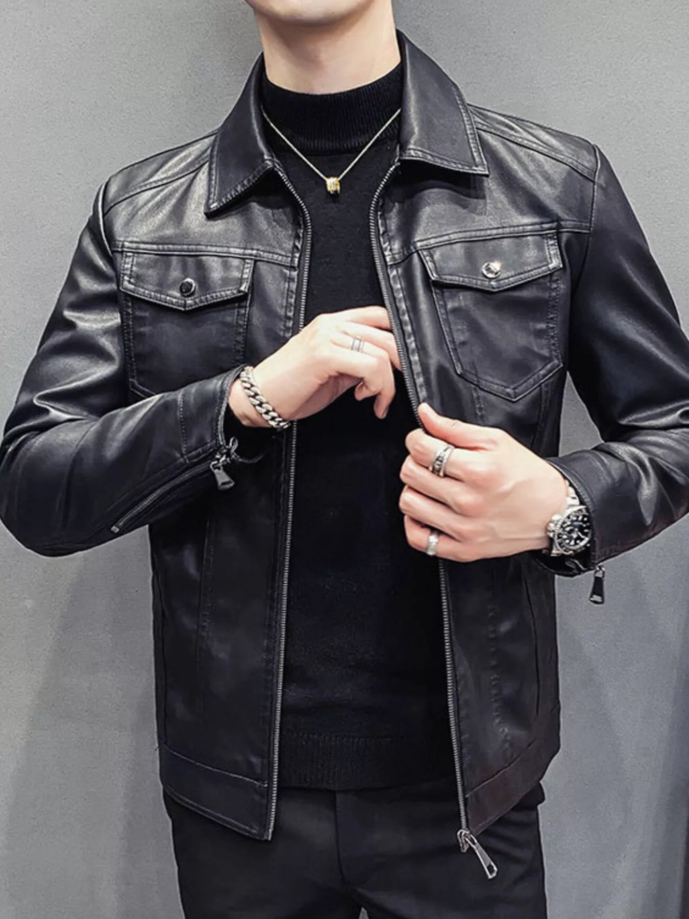 Men's Plus Size Classic Fit Faux Leather Jacket from Armoire Gemzis