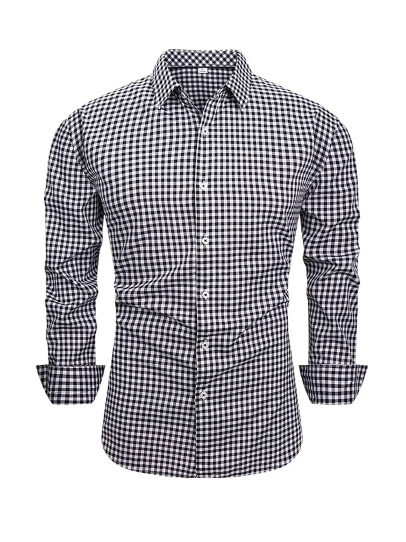 Men's Full Size Classic Fit Long Sleeve Gingham Shirt Plus Size from Armoire Gemzis