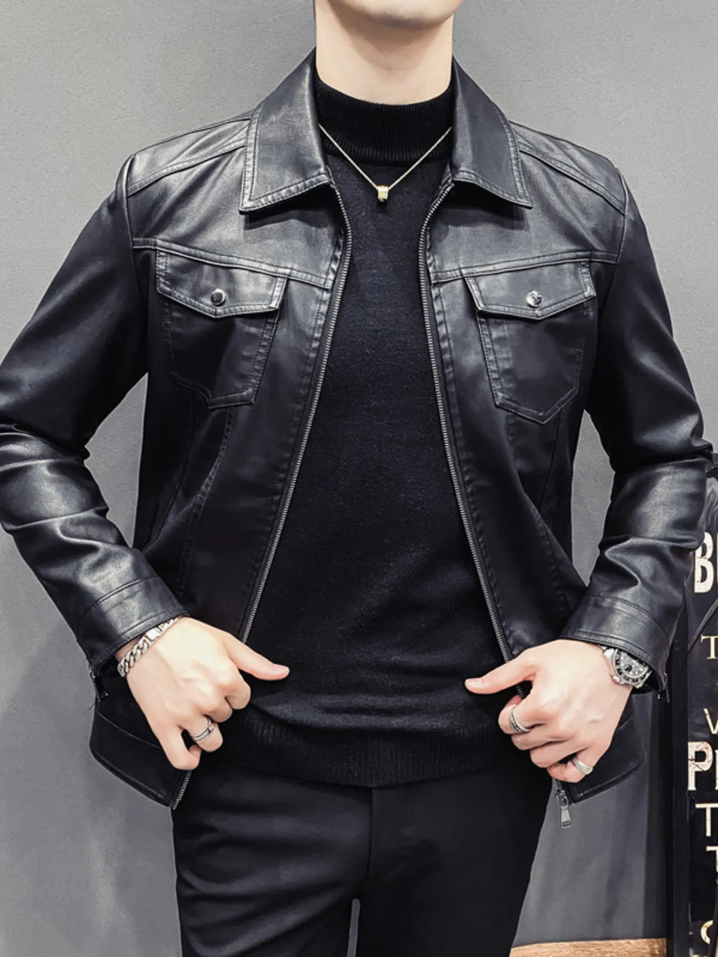 Men's Plus Size Classic Fit Faux Leather Jacket from Armoire Gemzis