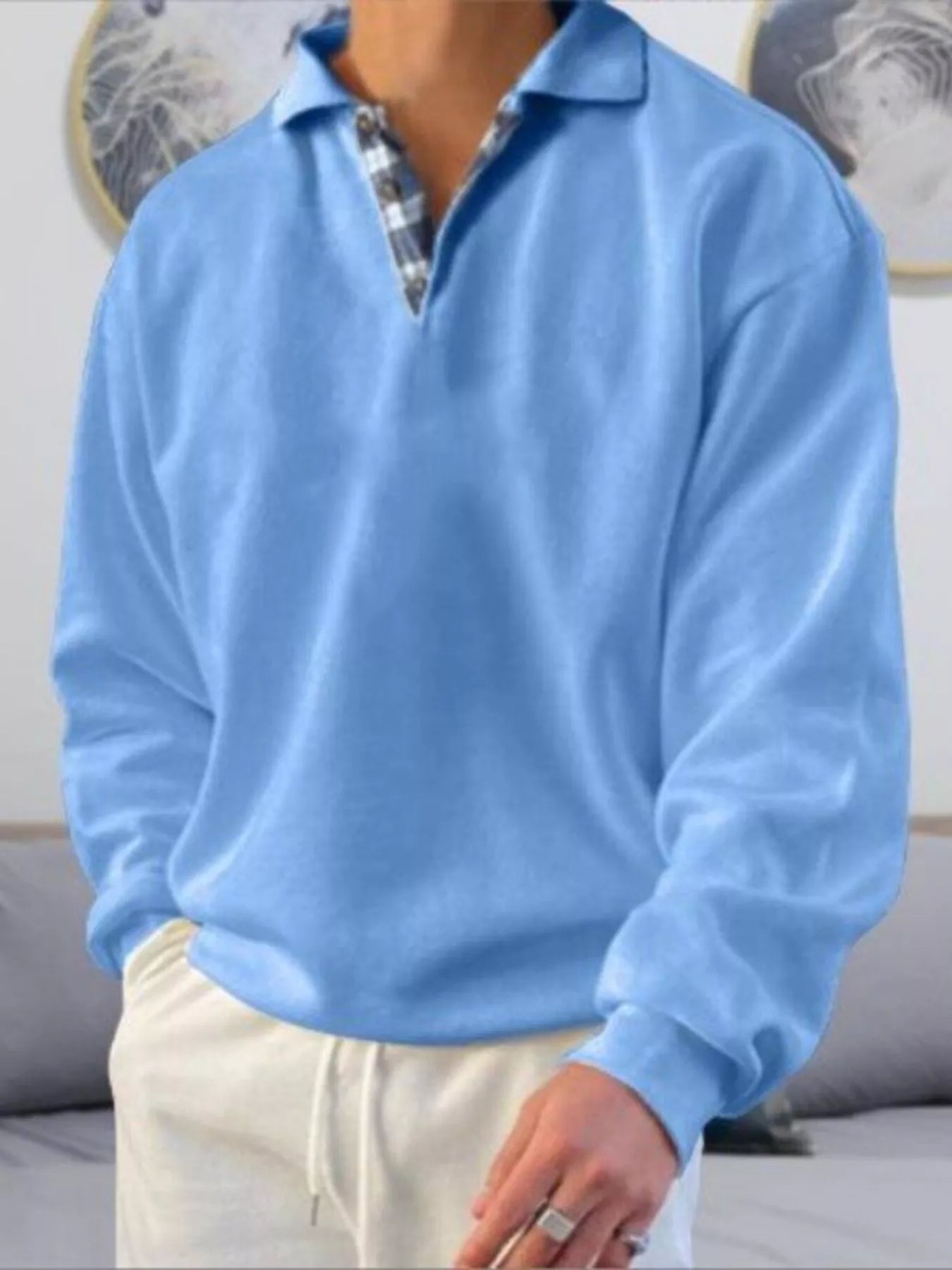 Men's Plus Size Casual Polo Collar Long Sleeve Top from Armoire Gemzis