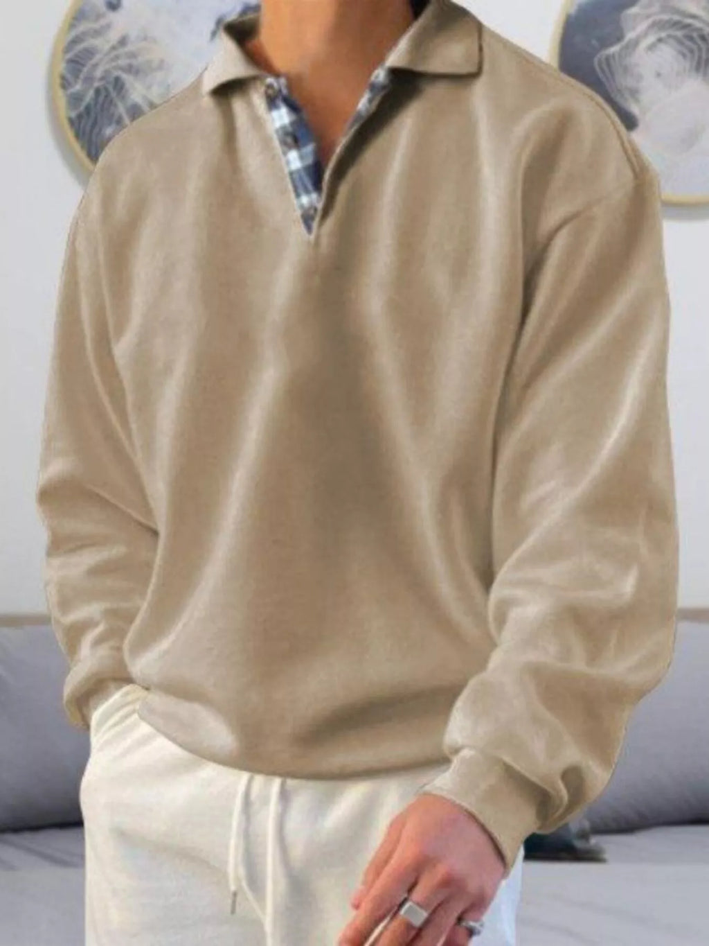 Men's Plus Size Casual Polo Collar Long Sleeve Top from Armoire Gemzis