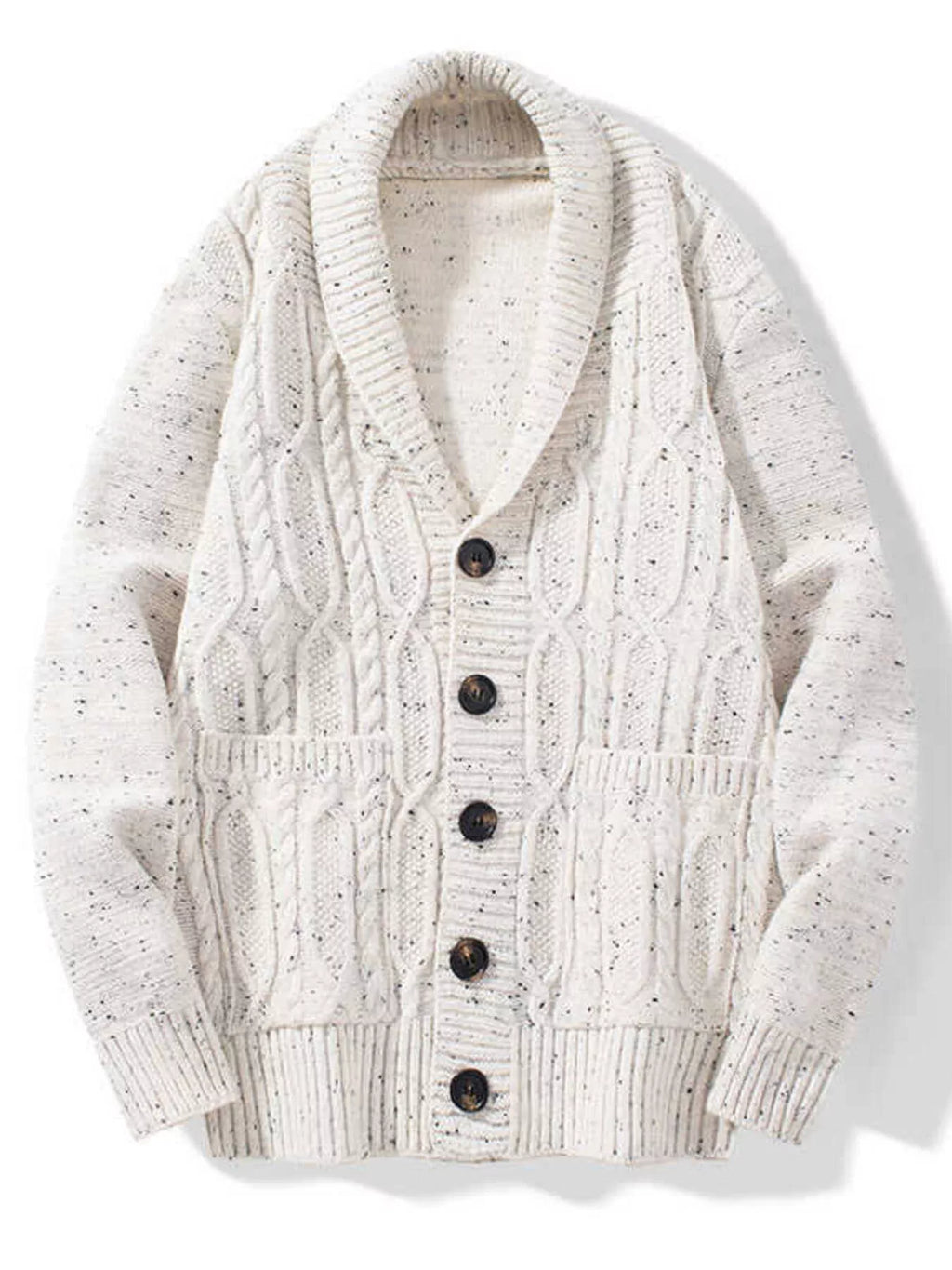 Men's Shawl Collar Cable Knit Button-Up Cardigan from Armoire Gemzis