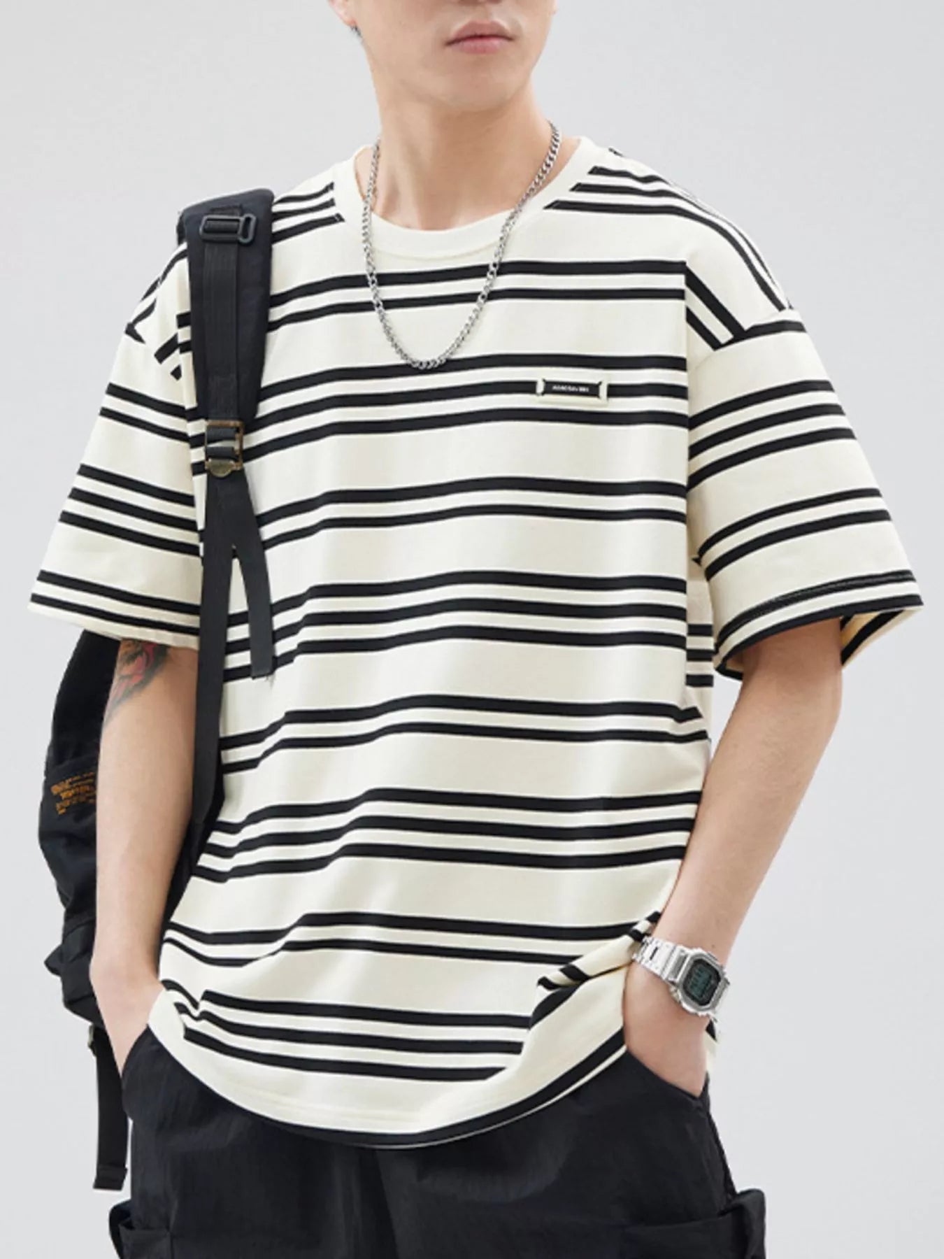 Men's Plus Size Striped Relaxed Fit T-Shirt from Armoire Gemzis