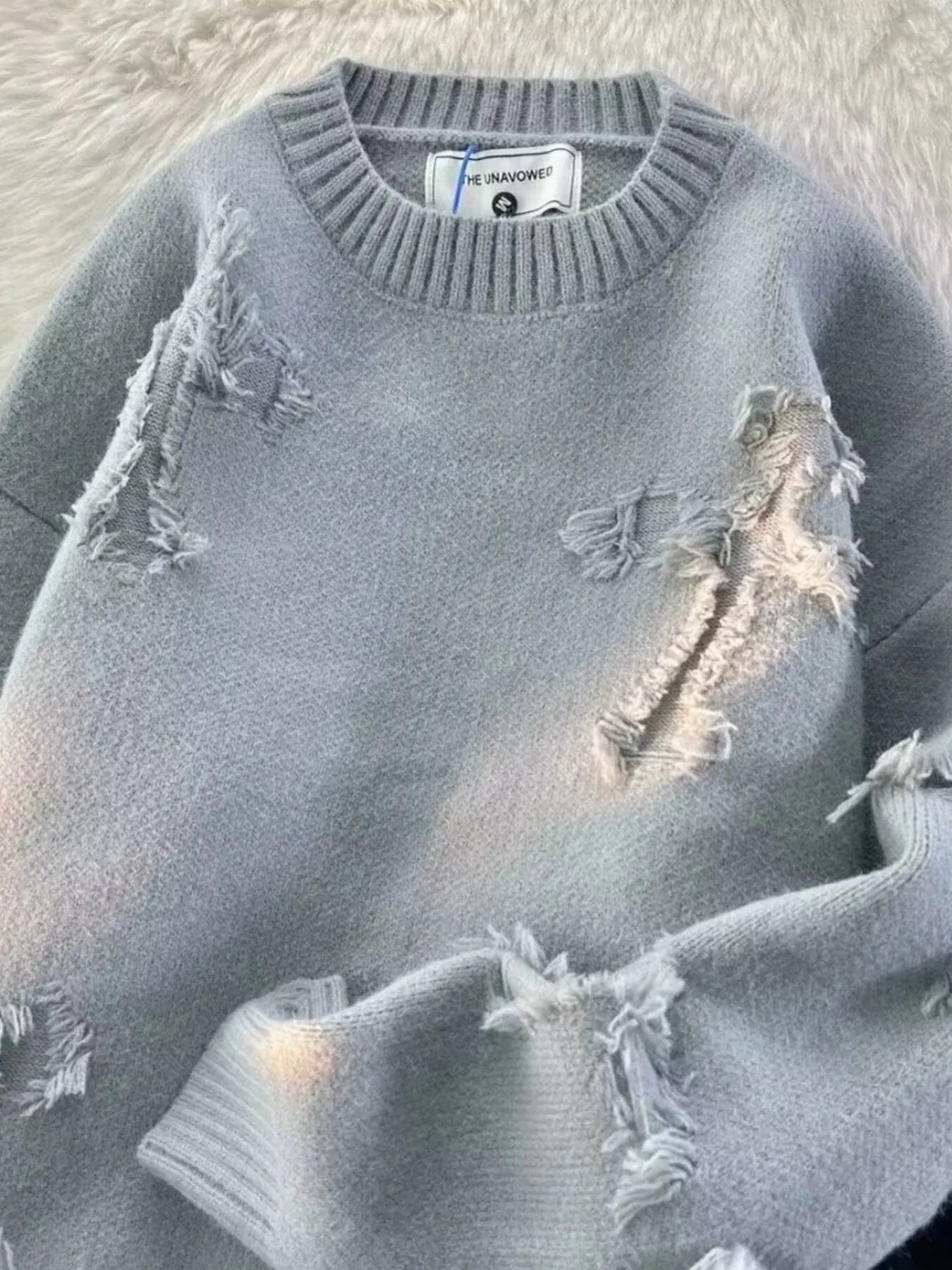 Men's Plus Size Distressed Knit Pullover Sweater from Armoire Gemzis