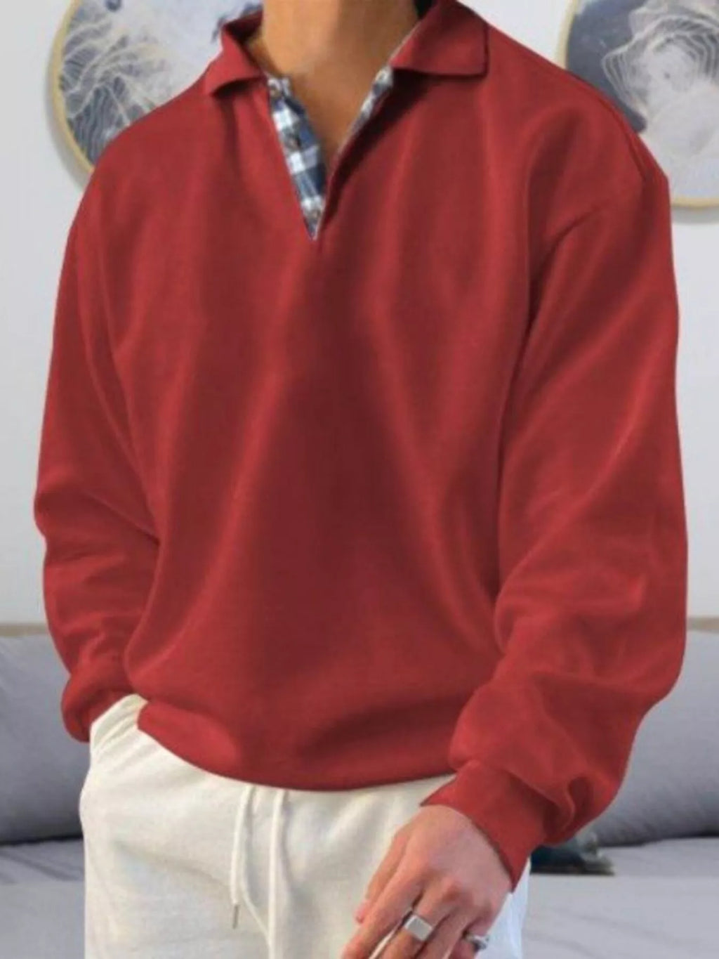 Men's Plus Size Casual Polo Collar Long Sleeve Top from Armoire Gemzis