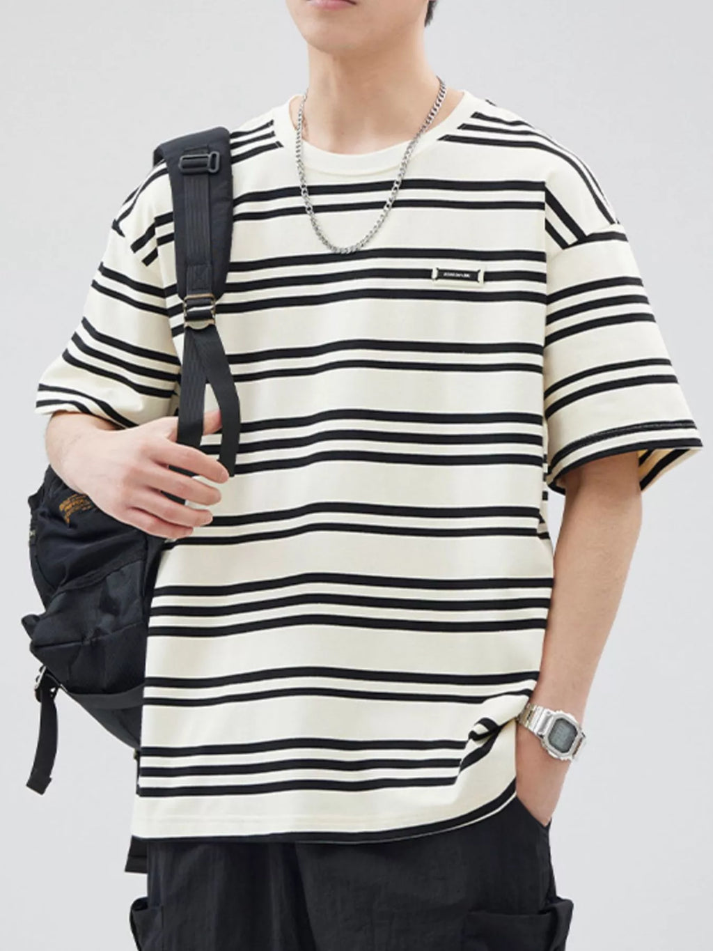 Men's Plus Size Striped Relaxed Fit T-Shirt from Armoire Gemzis