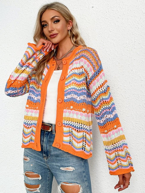Chevron Stripes Openwork Cardigan from Armoire Gemzis