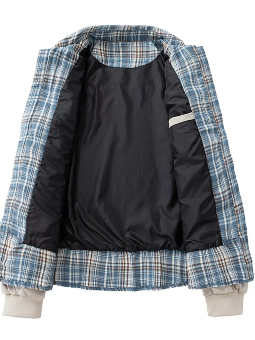 Men's Plus Size Plaid Trim Long Sleeve Jacket from Armoire Gemzis