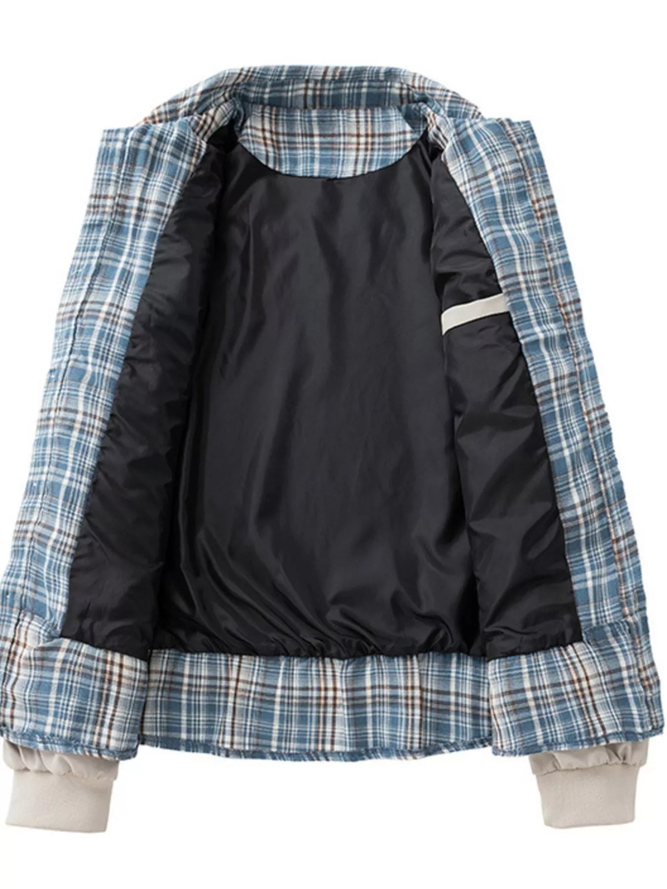 Men's Plus Size Plaid Trim Long Sleeve Jacket from Armoire Gemzis