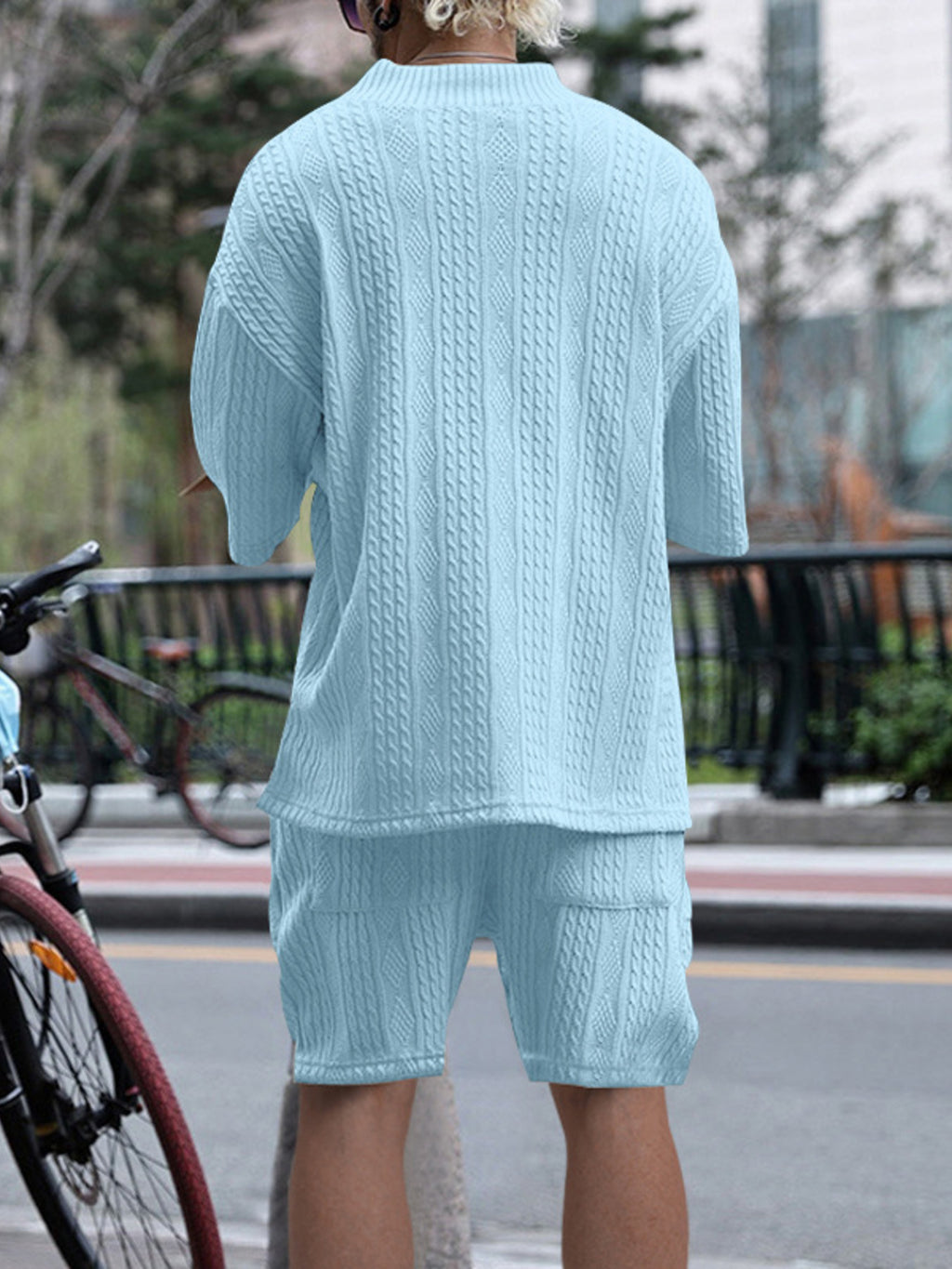 Men's Full Size Casual Knit V-Neck Short Sleeve Top and Shorts Set Plus Size from Armoire Gemzis