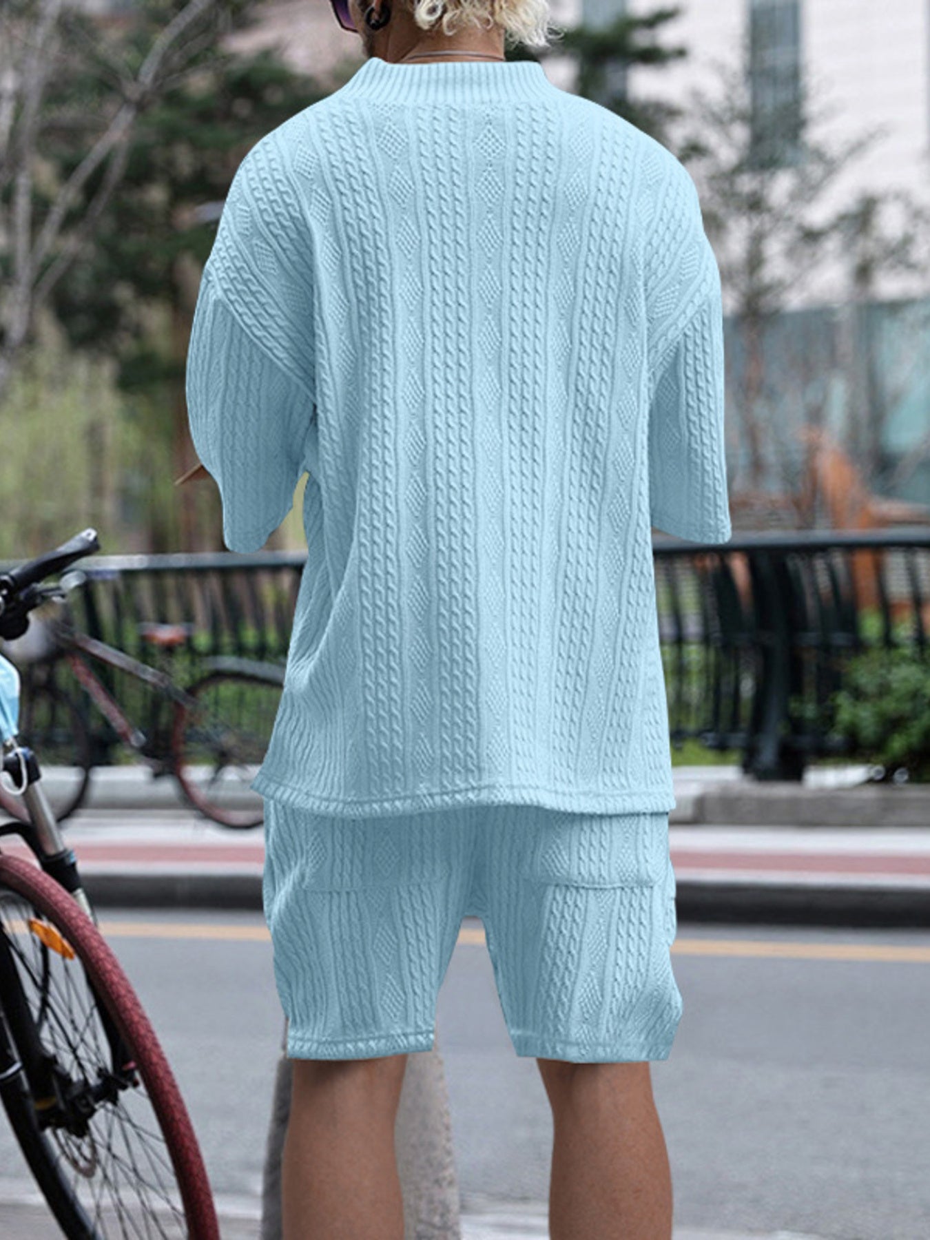 Men's Full Size Casual Knit V-Neck Short Sleeve Top and Shorts Set Plus Size from Armoire Gemzis