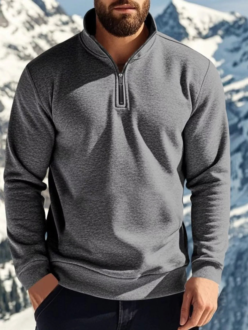 Men's Full Size Solid Color Quarter Zip Sweatshirt Plus Size from Armoire Gemzis