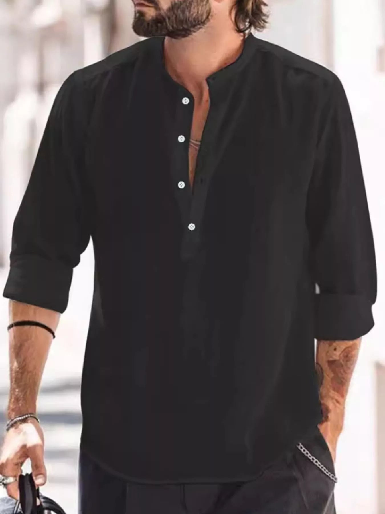Men's Full Size Button Detail Long Sleeve Shirt Plus Size from Armoire Gemzis