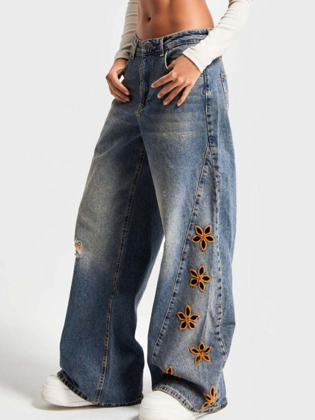 Floral Embroidered Wide Leg Jeans from Armoire Gemzis