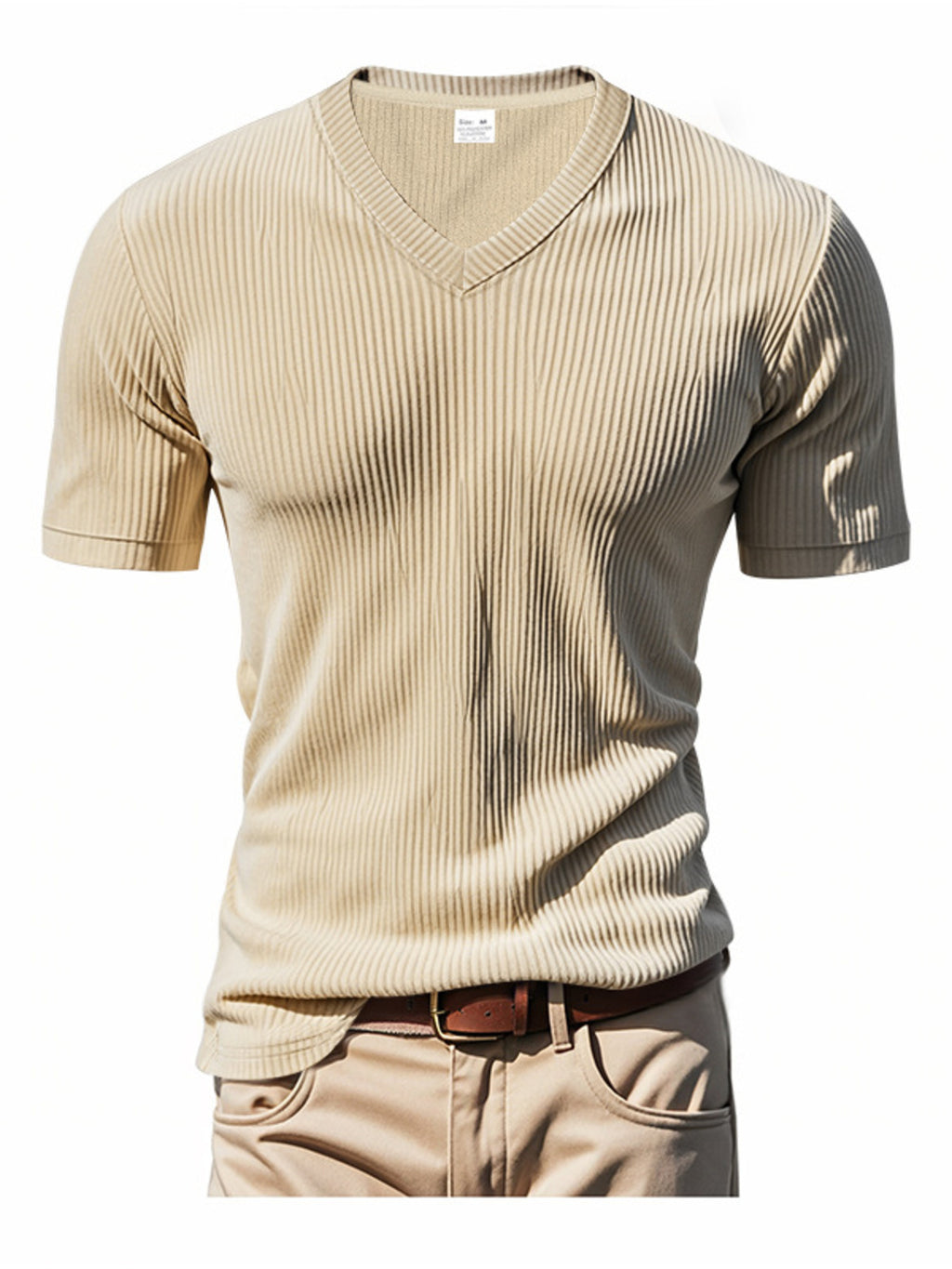 Men's Full Size Ribbed V-Neck T-Shirt Plus Size from Armoire Gemzis