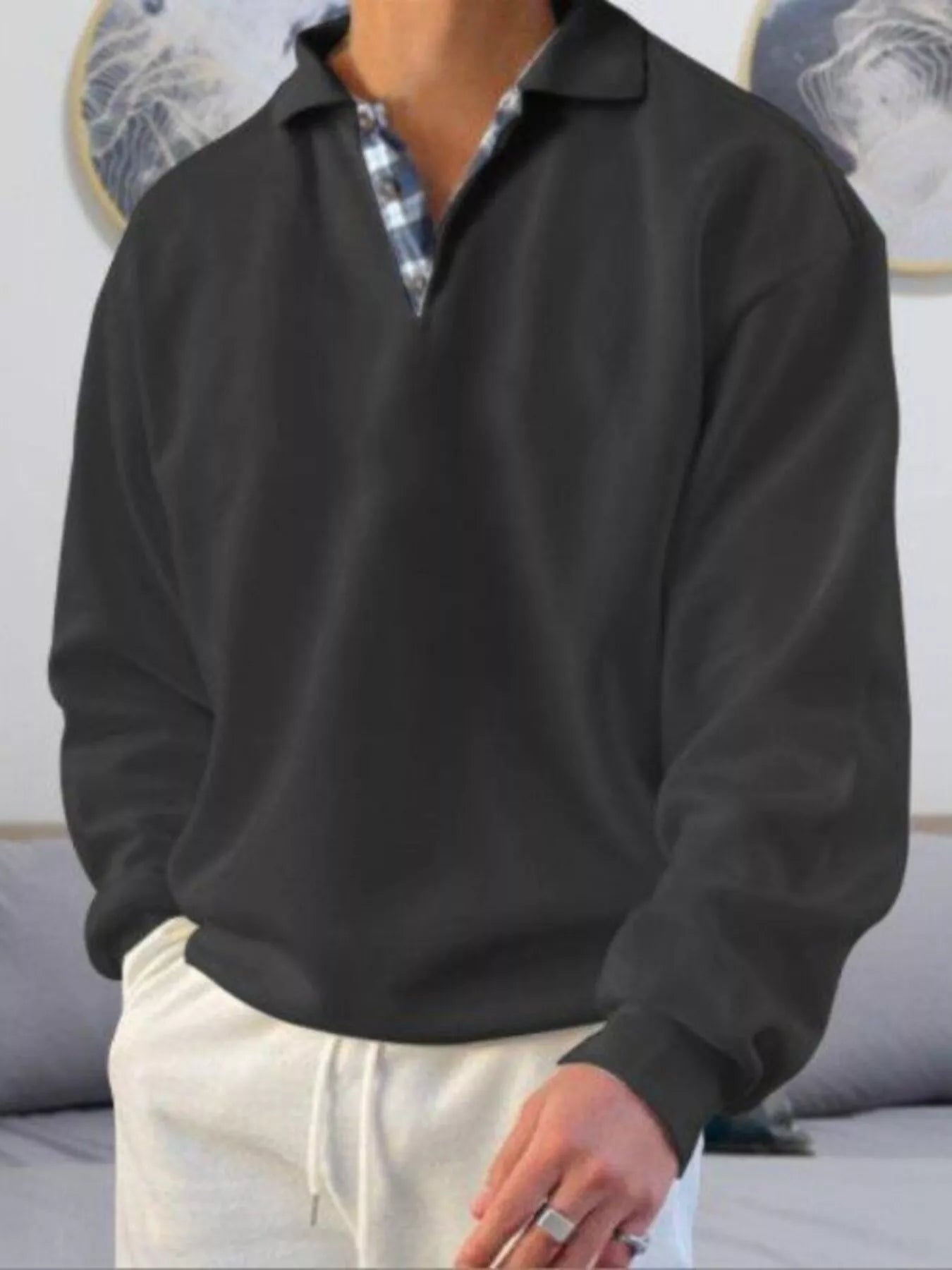 Men's Plus Size Casual Polo Collar Long Sleeve Top from Armoire Gemzis