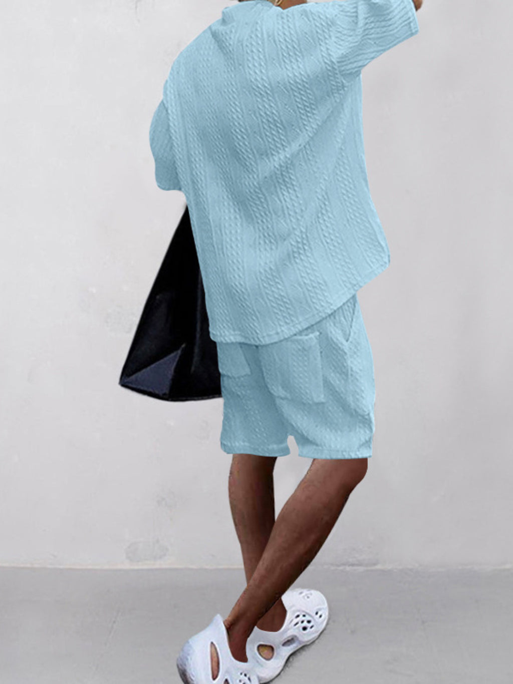 Men's Full Size Casual Knit V-Neck Short Sleeve Top and Shorts Set Plus Size from Armoire Gemzis