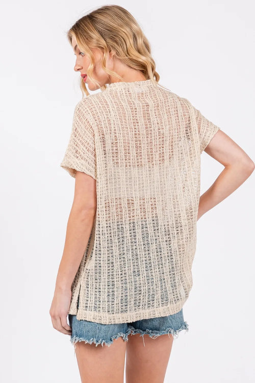 Ces Femme See Through Crochet Mock Neck Cover Up from Armoire Gemzis