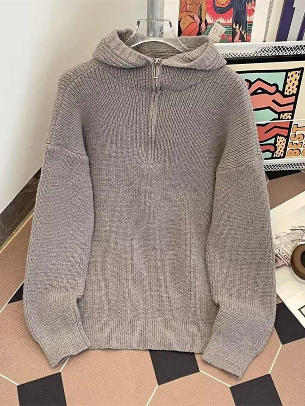 Men's Hooded Half Zip Knit Sweater from Armoire Gemzis