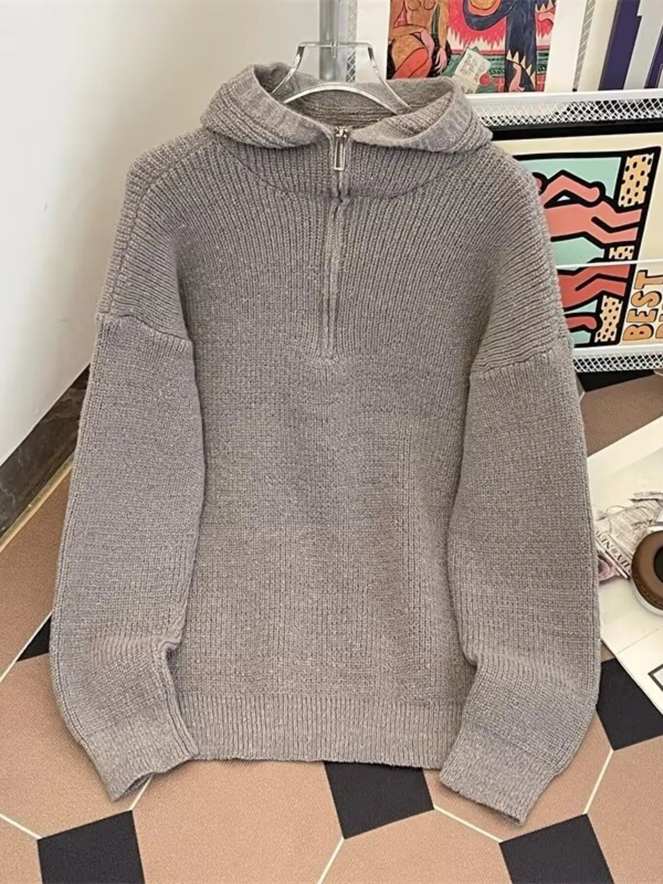 Men's Hooded Half Zip Knit Sweater from Armoire Gemzis