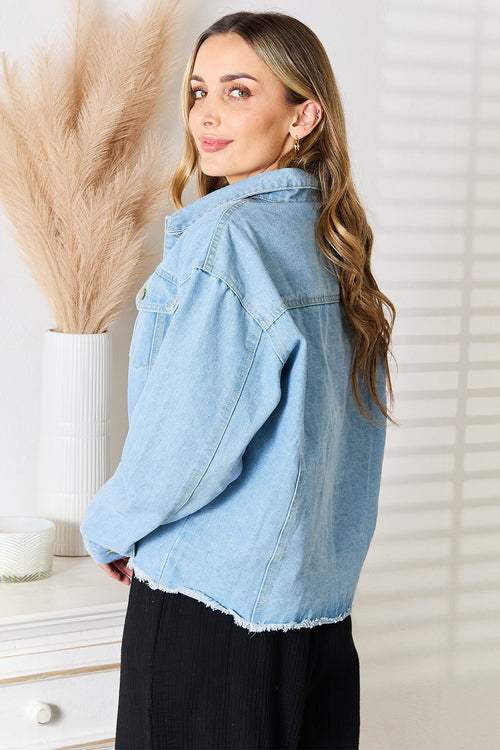 Double Take Dropped Shoulder Raw Hem Denim Jacket from Armoire Gemzis