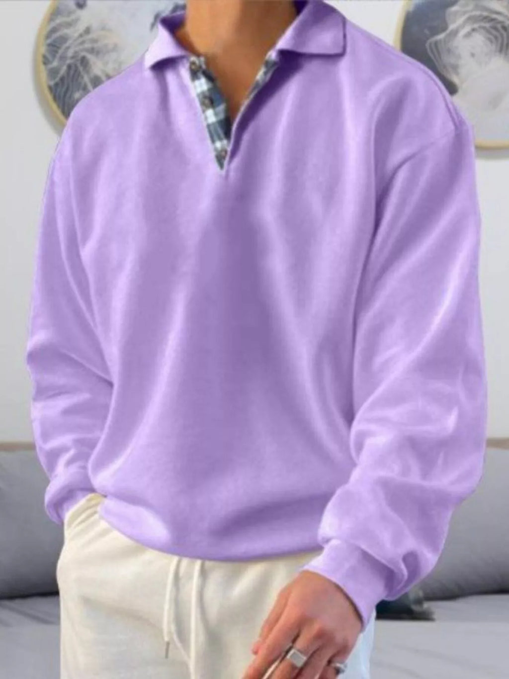 Men's Plus Size Casual Polo Collar Long Sleeve Top from Armoire Gemzis